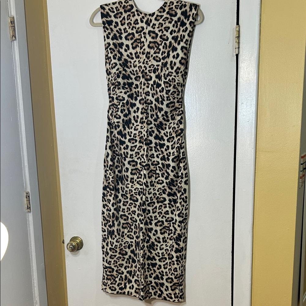 Zara Leopard Linen Blend Midi Dress